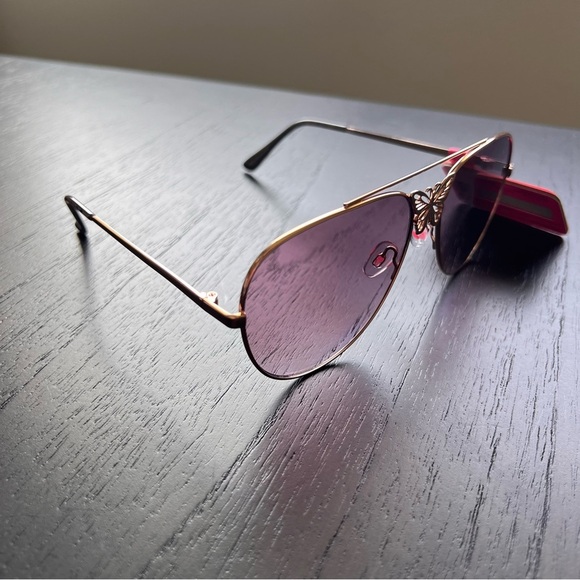 NWT Betsey Johnson Pink Butterfly Accent Aviator Sunglasses - Picture 4 of 6